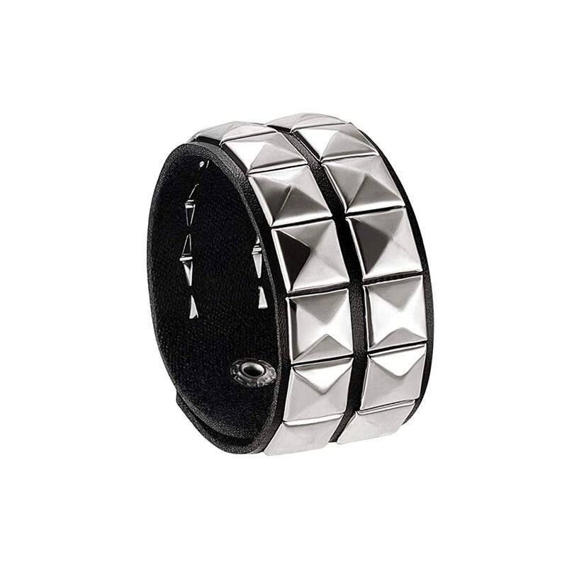 Fashion Fashion Punk Street Shooting Nightclub Square Rivet Spike Bracelet Ins Couple Leather Bracelet Bracelet