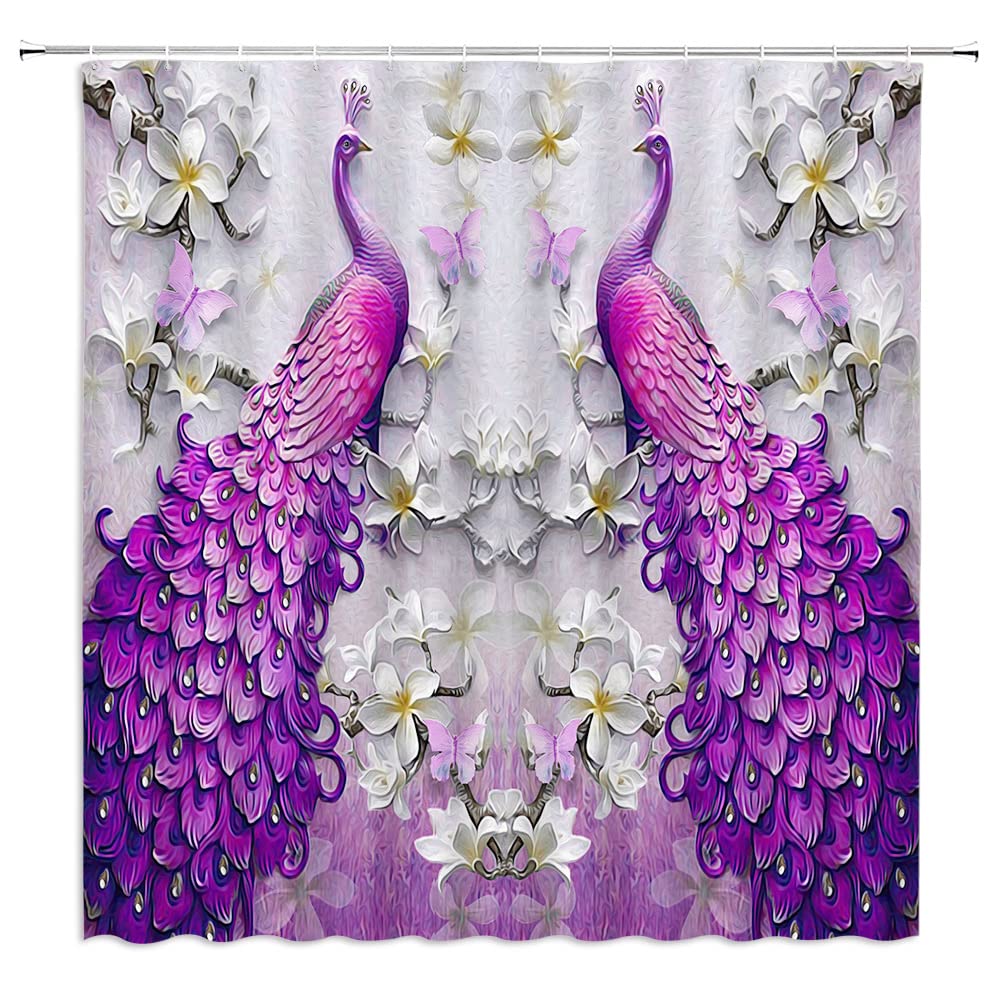 Tende da Doccia in Tessuto Impermeabile con Fiori Vintage Disegnati a Mano per Bagno, Tende da Bagno con Magnolie Decorazione Vasca da Bagno con Ganci