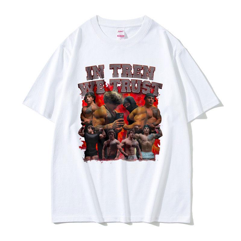 2025Summer in Tren We Trust Tren Twins T-shirt Male Bodybuilders Fitness Gym T Shirts Men Women 100% Pure Cotton Printed T-shirt