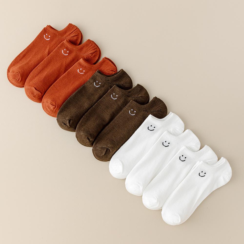 5  Pairs Large Size Smile Short Tube Socks Women's Sports Socks Spring and Summer Breathable Rainbow Color Men's and Women's Boat Socks