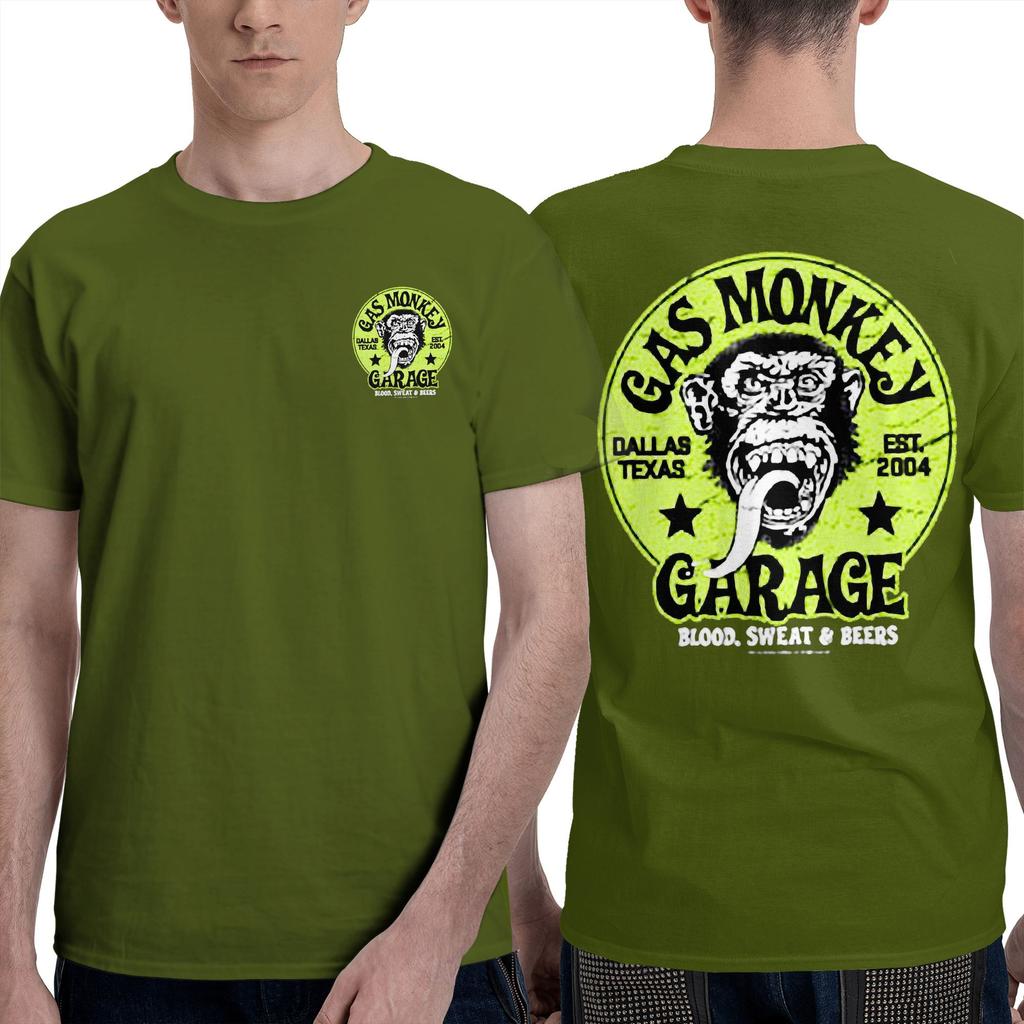 New Men's Double Sided Gas Monkeys Garage Printed Cotton T-Shirt Summer Short Sleeve O-neck Tees Streetwear Oversized Tops