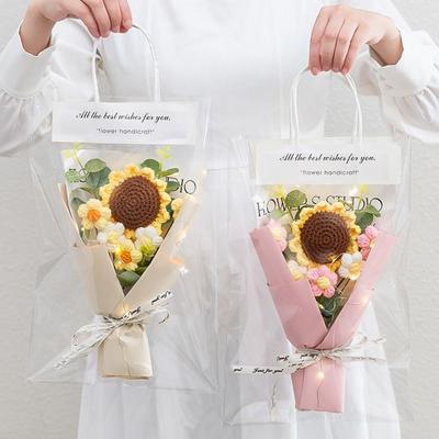 Knitted Crochet Flowers Bouquet LED Lights Glowing Eternal Simulated Flowers Photography Props Mother's Day Gifts