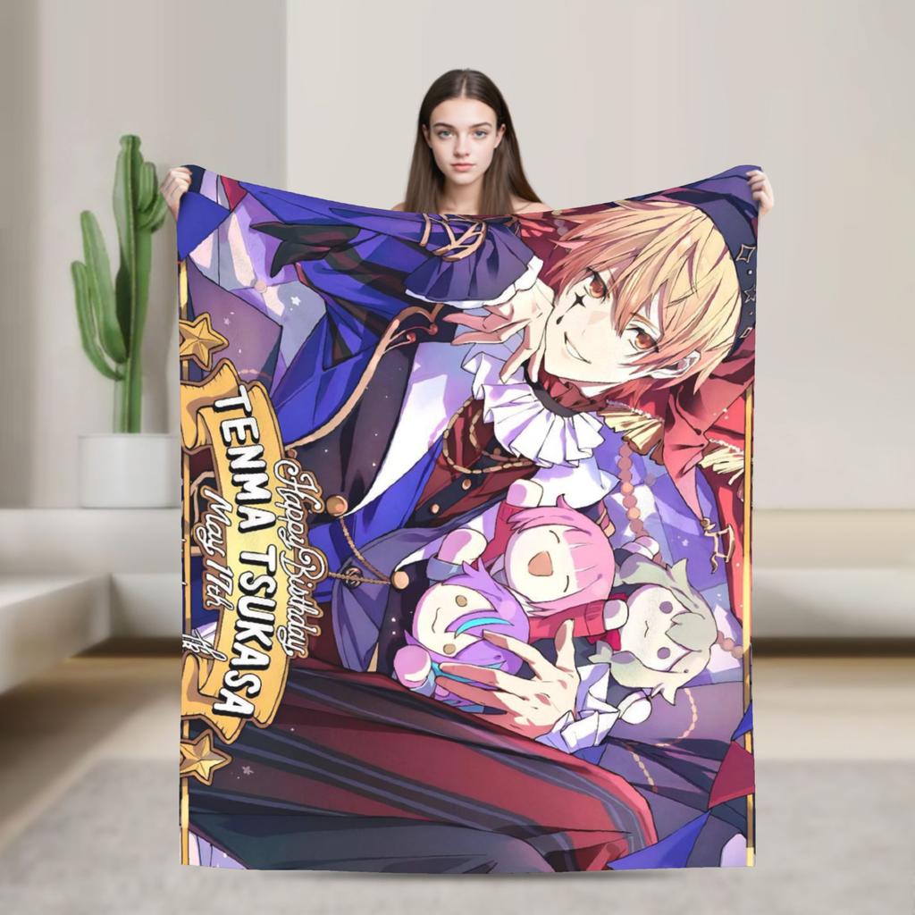 Tsukasa Tenma Flannel Blankets  Warm Bedding Throws for Couch Bed Travel Funny Bedspread Sofa Bed Cover