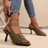 Grenzüberschreitende Frühjahr- und Sommer-Neuheit Außenhandel Zehenfrei Europäisch und Amerikanisch Absatz High Heel Große Größe Eckiger Kopf Leeres Wort mit Sandalen Damen