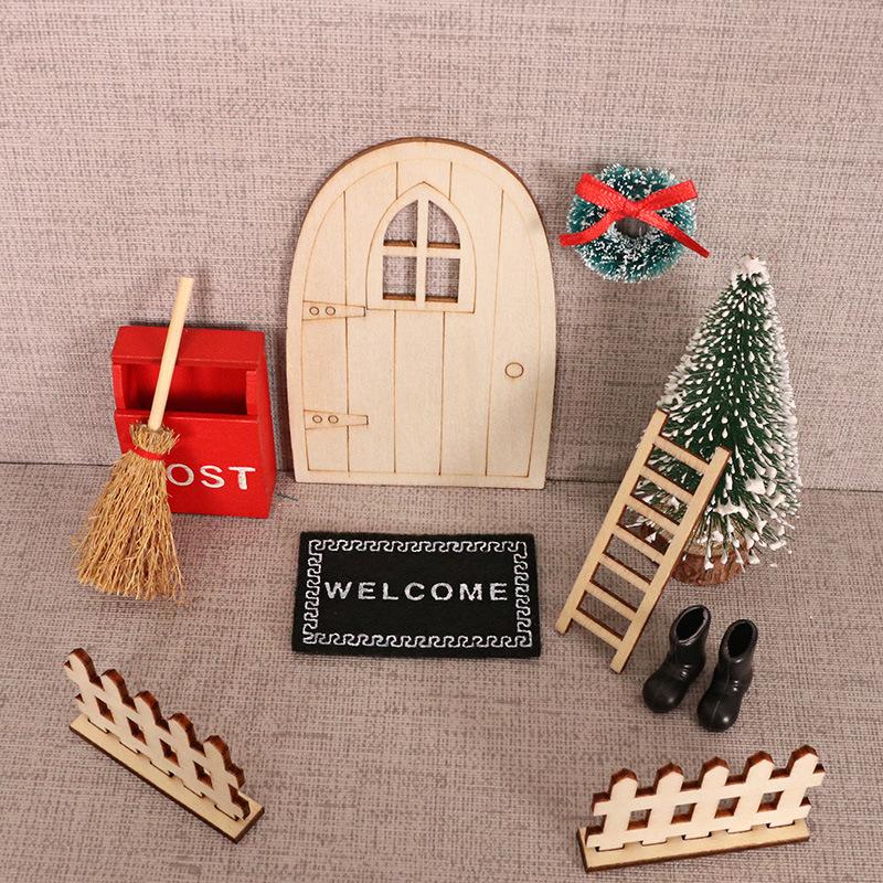 10PCS Christmas Genius Fairy Door Decorations Kit Magic Door for Wall Wooden Enchanted Genius Miniature Xmas Miniature Decor