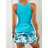 New 2025 Women's Blue Tankini Swimsuit Conservative High Waist Swim Shorts Floral Print Skirt Cover Up Modest Two-Piece Swimwear