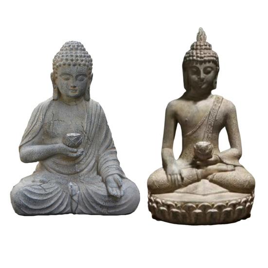 Buddha Statue with Solar Lotus Light Sitting in Meditation Buddha Sculpture Lighted