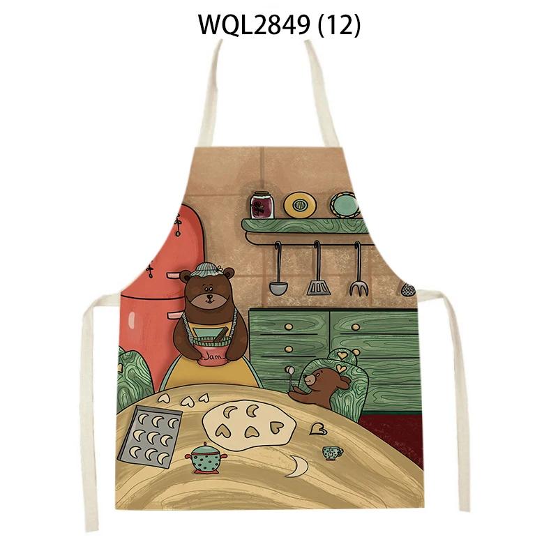 Cute Animal Style Kitchen Aprons Adult Kids Sleeveless Linen Cooking Aprons Cartoon Fox Giraffe Rabbit Pattern Baking Aprons