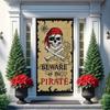 Pirate Door Cover Banner Beware of the Pirate 71x35 Inch Party Door Sign for Front Door Skull Map Design Door Cover for Halloween Theme Party Outdoor