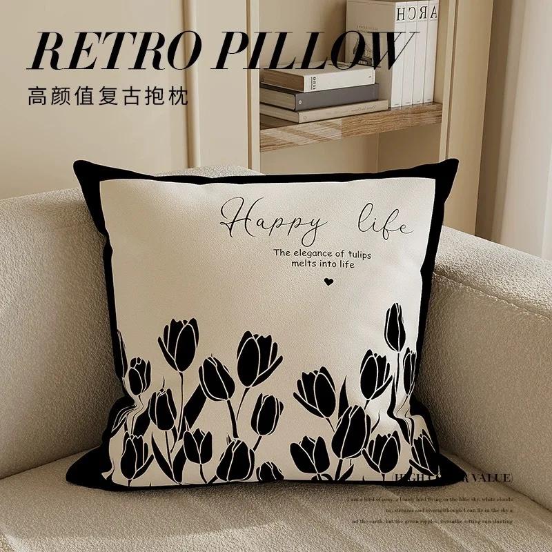 Light luxury high-end beige pillow cover abstract art modern simple pillow living room sofa model room pillow cover