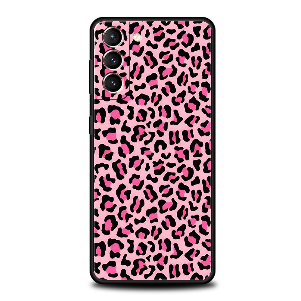 Phone Case For Samsung Galaxy S25 Edge S24 S23 S22 S21 Ultra S20 FE 5G S10 S10E S9 Plus Soft Cover Pink Leopard Print Pattern