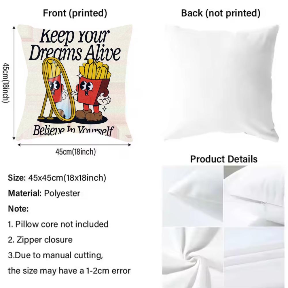 Retro Pop Cartoon Food Cushion Cover Pattern Printed Pillowcase for Living Room Sofa Cushion Cover & Bedroom Decor