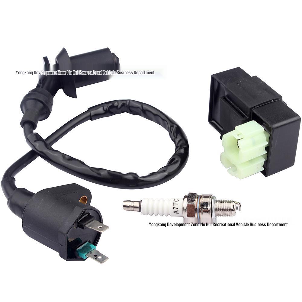 High-Voltage CDI Ignition Module with Coil & A7JC Spark Plug for GY6 50-150CC Motorcycles, ATVs, Quads, and Beach Buggies