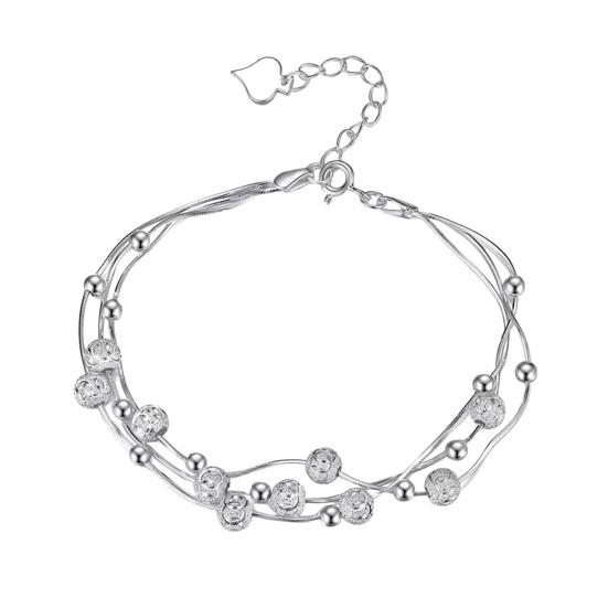 Women Bracelet Three-layered Stacking Bead Polished Pure Color Alloy Adjustable Lobster Clip Shopping Work Party Dating Wrist Chain Lady Jewelry