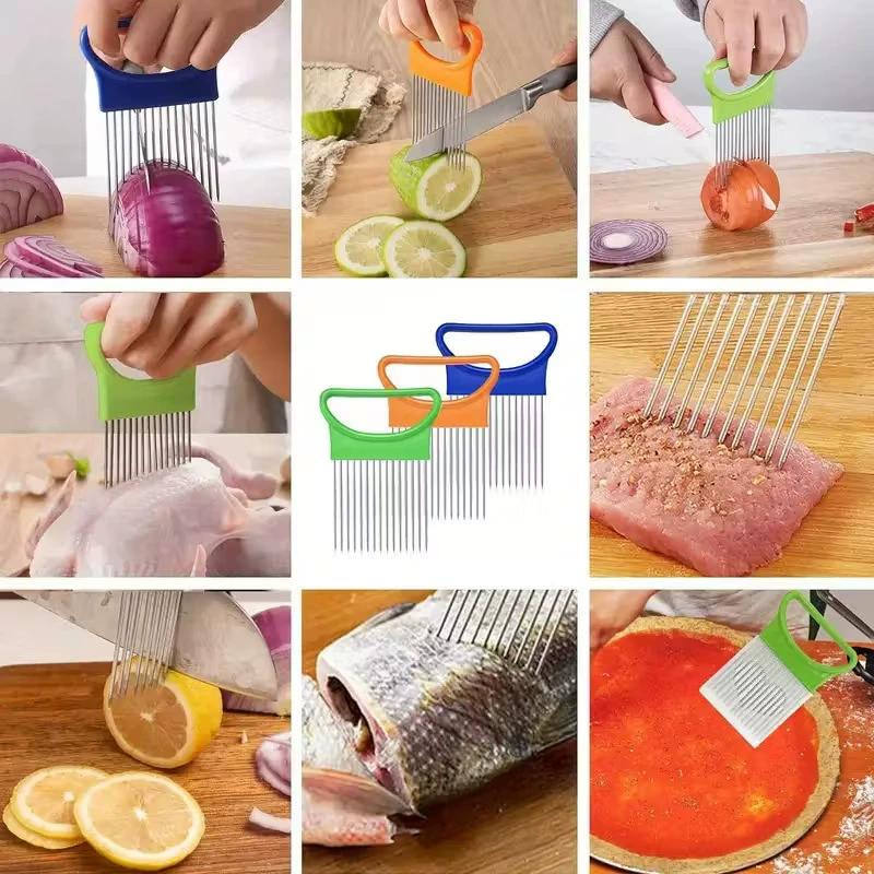 Effortlessly Slice Onions Colorful Onion Slicer Kitchen Stainless Steel Potato Chip Onion Holder