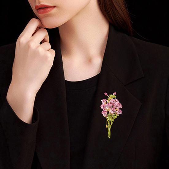 Mother Day Brooch 3D Enamel Rose Flower Bouquet Design Brooch Suit Lapel