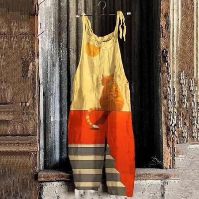 VIONA Haustier Katze Liebe Druck Damen Neckholder Overall Outdoor Resort Lässig Damen Neckholder Hose S-5XL Frühling Sommer Overall Reisekleidung