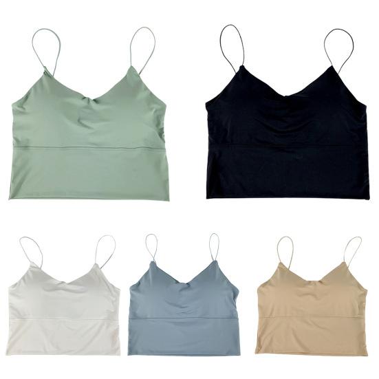 Women Bra Vest Seamless Padded Wireless Spaghetti Strap Full Cup Solid Color Summer Camis Tank Top