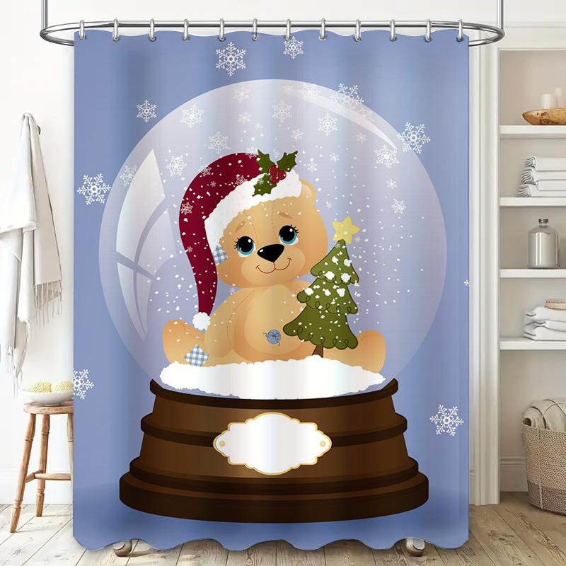 Tu Cute Bear Christmas Shower Curtain Festive Holiday Forest Animals Waterproof Bathroom Decor Modern Farmhouse Style Holiday Gi