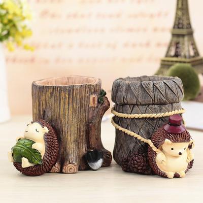 Cute Hedgehog Resin Pen Holder | Multi-Functional Desktop Organizer for Makeup & Stationery