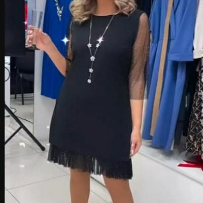 2024 Women's Sequin Patchwork Side Slit Slimming Lace Dress