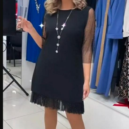 2024 Women's Sequin Patchwork Side Slit Slimming Lace Dress