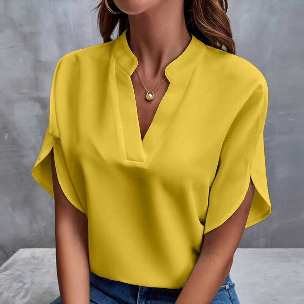 Women's Summer Casual Solid Colour V-Neck Loose Shirt Breathable Lightweight Comfortable Top
