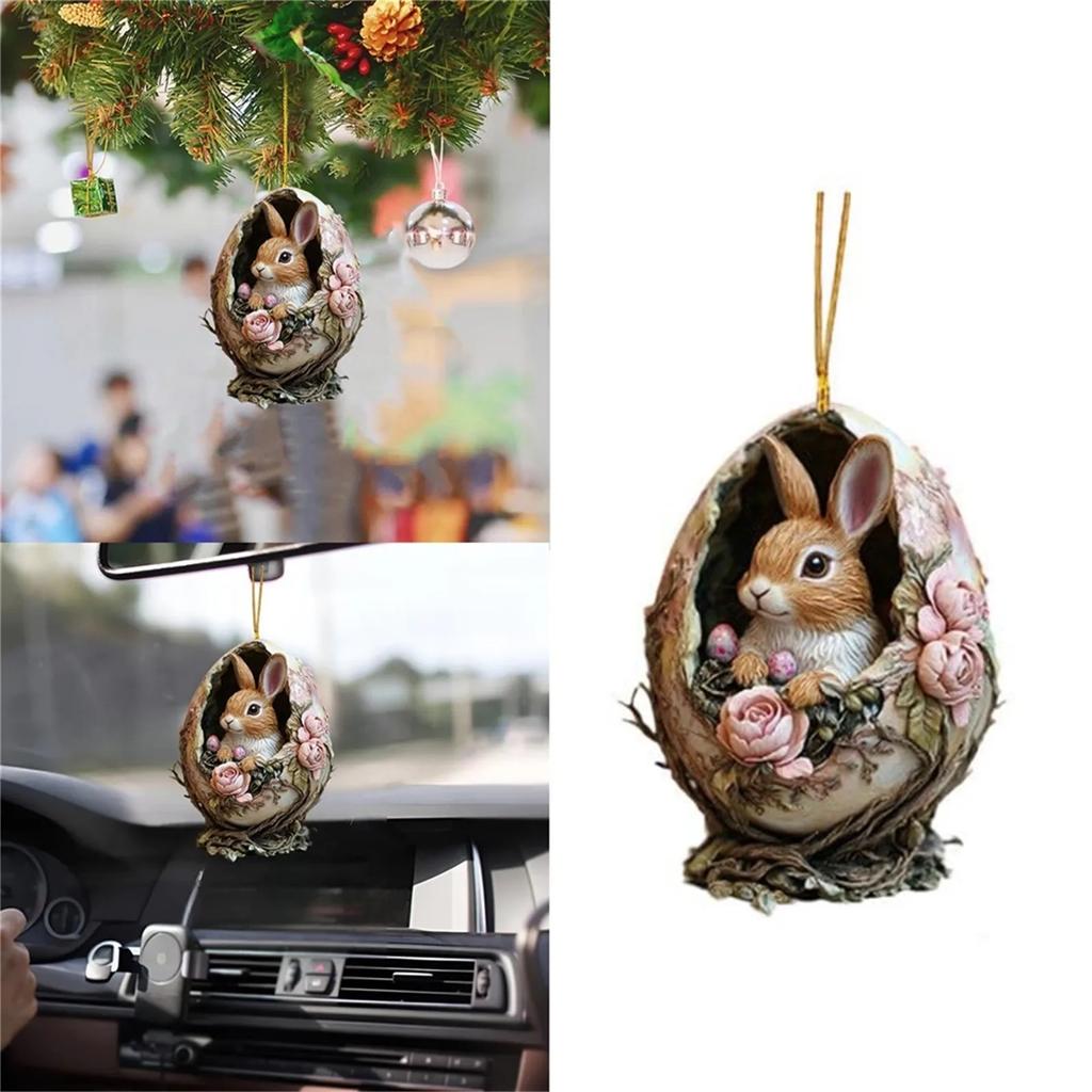 Easter Decor for Room Easter Bunny Hanging Ornaments 2D Acrylic Bunny Car Decorative Pendant with Egg & DecoraçãO Quarto