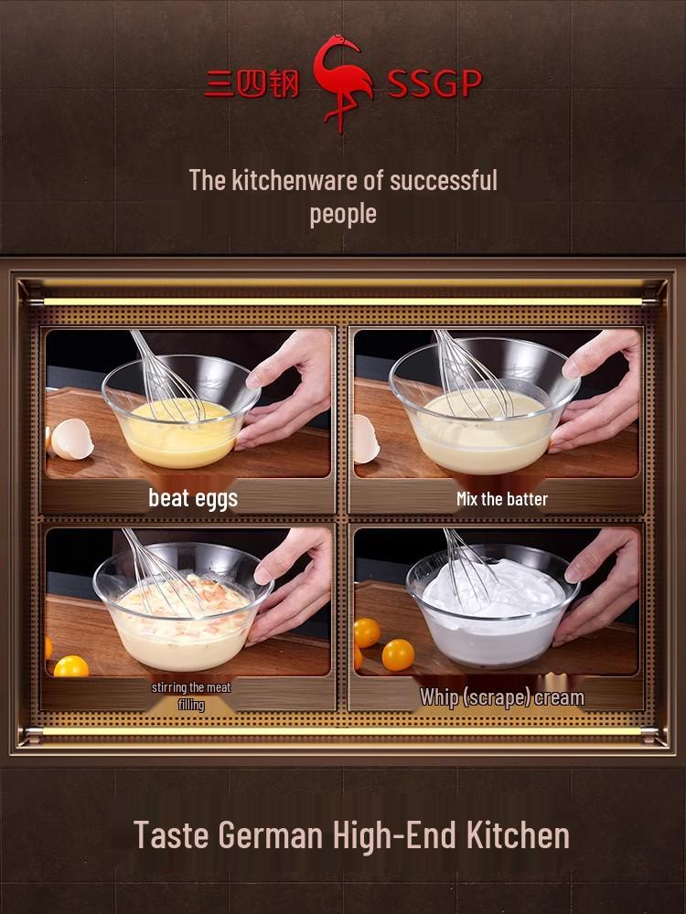 304 Stainless Steel Manual Egg Whisk for Baking and Cream Whipping