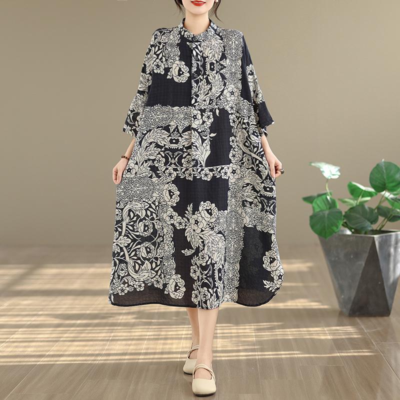 DIMANAF New 2026 Women Plus Size Spring Summer Beach Long Dress Lady Loose Oversize Maxi Floral Print Cotton Vintage Black