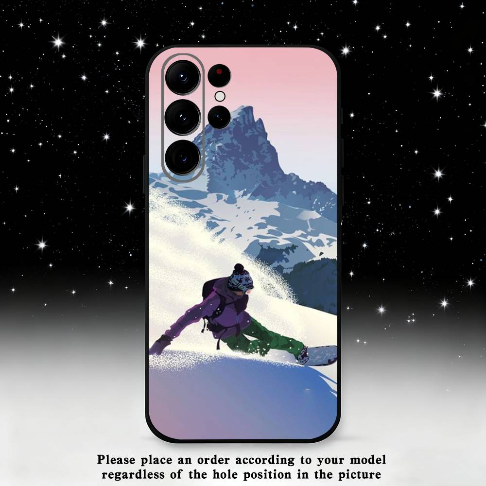 Sport Cartoon Snowboarding Phone Case For Samsung S25,S24,S23,S22,S21,S20,S10,Ultra,Plus,Lite,FE,Soft Silicone Black Cover
