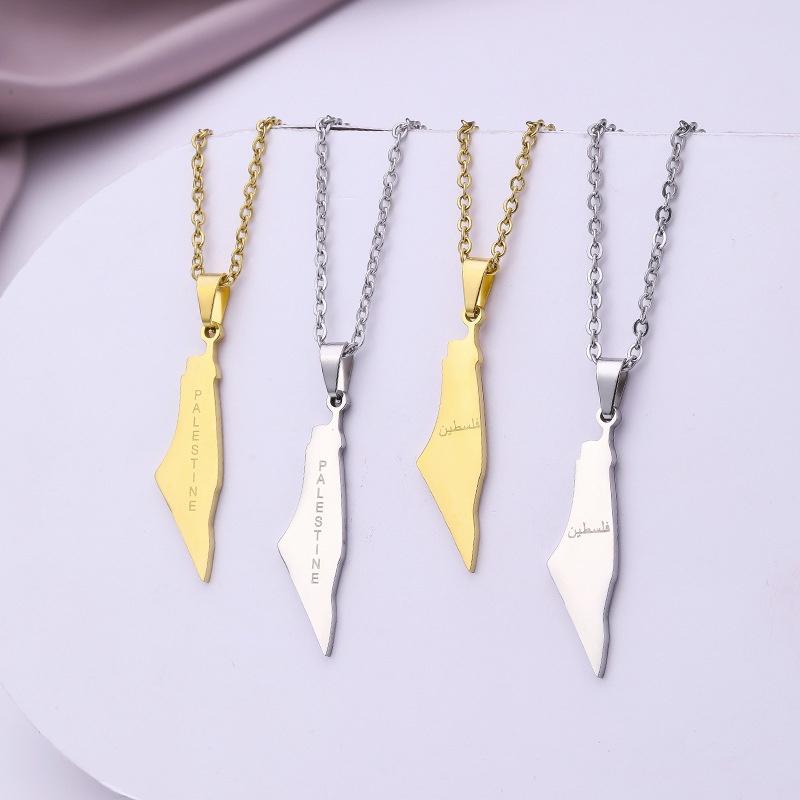 Stylish Geometric Stainless Steel Map Pendant Necklace For Women Israel And Palestine