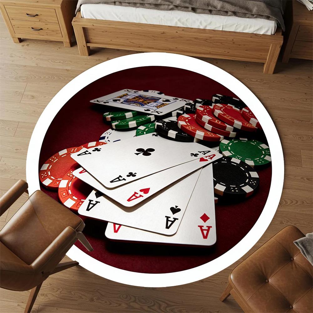 1pc Poker Chips Cards Round Chair mat office Area Rug - Non-Slip, Floor Mat for Office, Bedroom, and Indoor Decor p127217