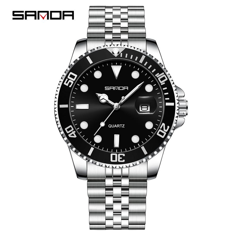 Sanda Men's Green Water Ghost Quartz Watch - Casual Waterproof Steel Band Wristwatch