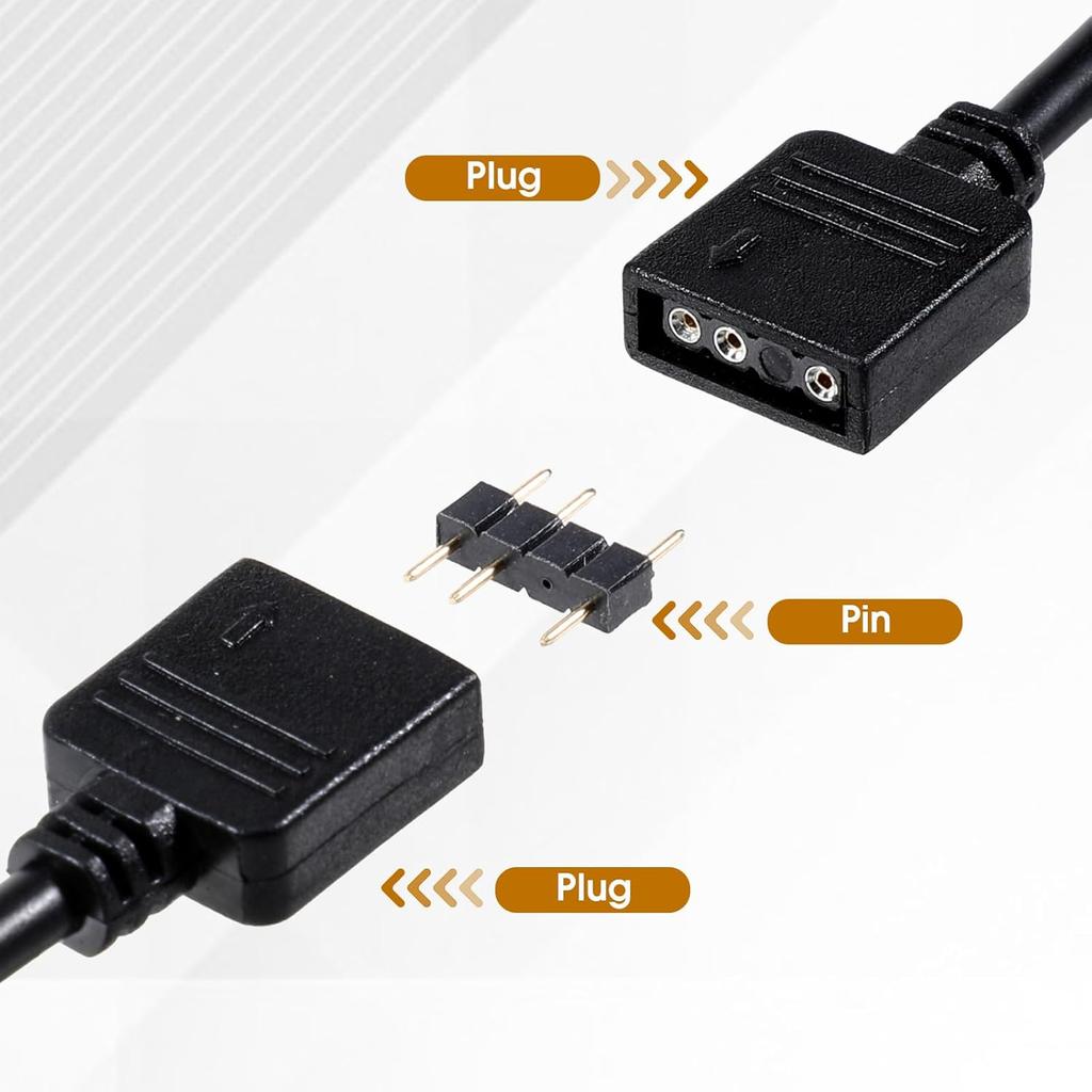 3 Pack ARGB Extension Cable 1-to-1 ARGB Splitter Cable 5V 3-Pin Addressable RGB Cables-Female to Female 3 Pin Extension Connector Cord Wire for