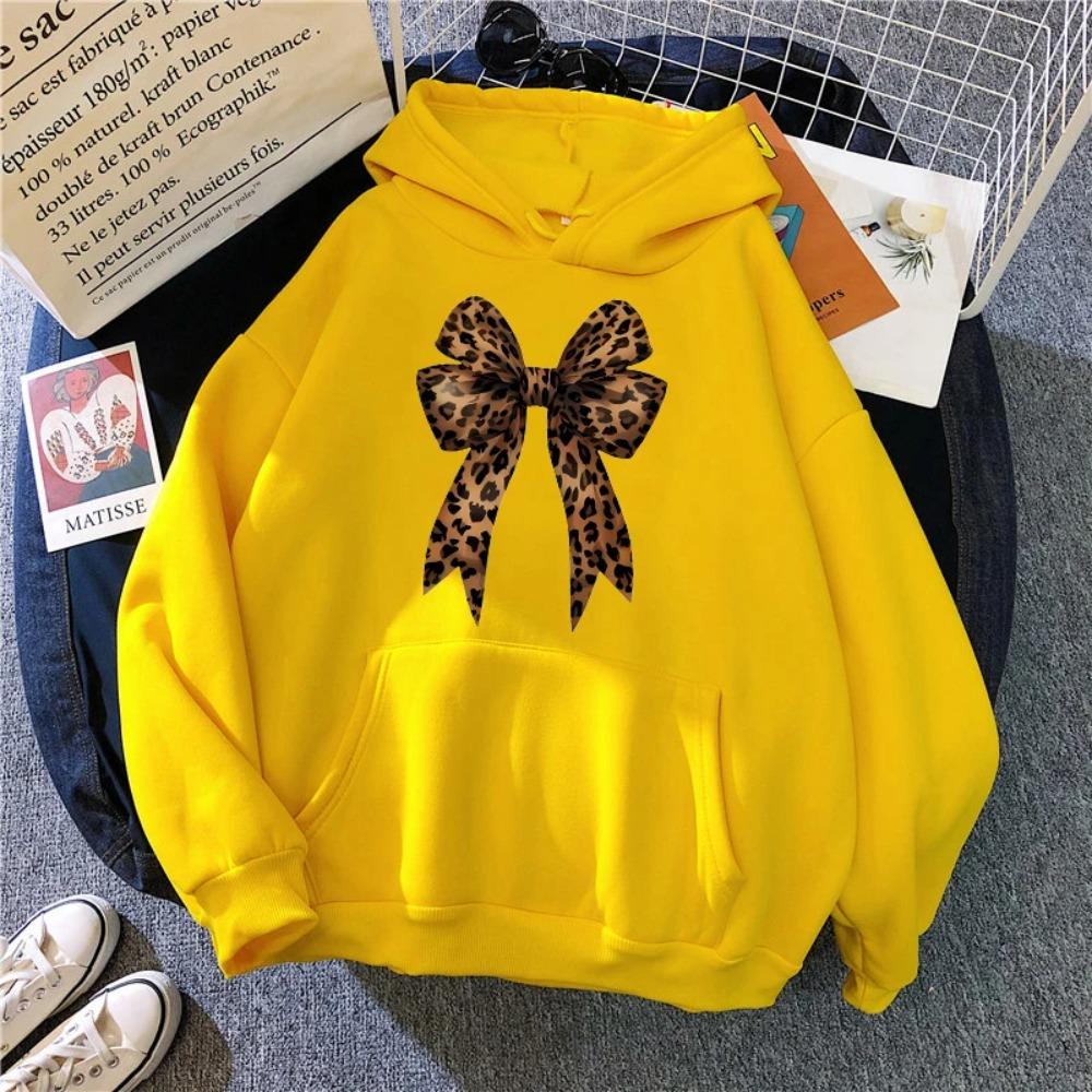 Hanorac cu Glugă Inimă cu Fundă Imprimeu Leopard Mânecă Lungă Hanorac Amuzant Streetwear Femei Casual Pulover cu Glugă Grafic Haine Largi