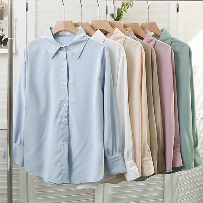 Classic Long Sleeved Shirt for Women Preppy Style Loose Cardigan Tops Casual Retro Clothing Plus Size