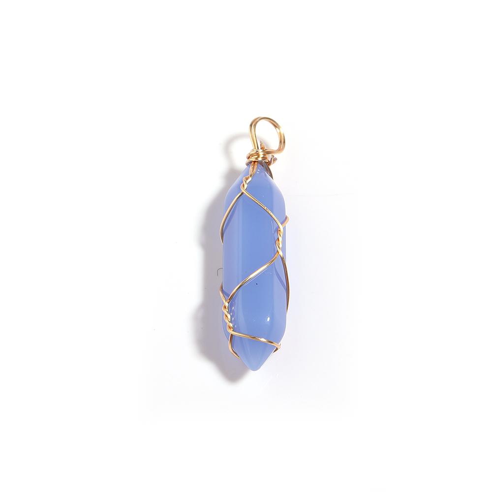 1 Pc Natural Stone Charms 40mm Color Bullet Shaped Handmade Gold Wire Pendants for DIY Necklace Gifts Jewelry Making Accessories