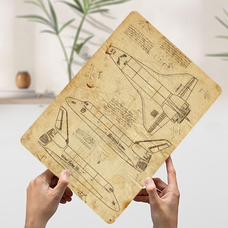 

Drawings of a Shuttle Poster Customized Wall Art Vintage Metal Signs Retro Tin Plaque for Man Cave Home Decor Room Decorations 7.9x11.8In(20x30cm)