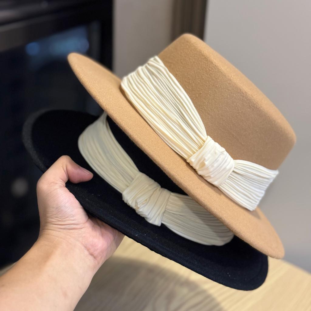 Chapeau haut de forme en laine française à ruban doré pour femmes Automne et Hiver Chaud Luxe Léger Chapeau de jazz Chaud Chapeau de mode rétro français