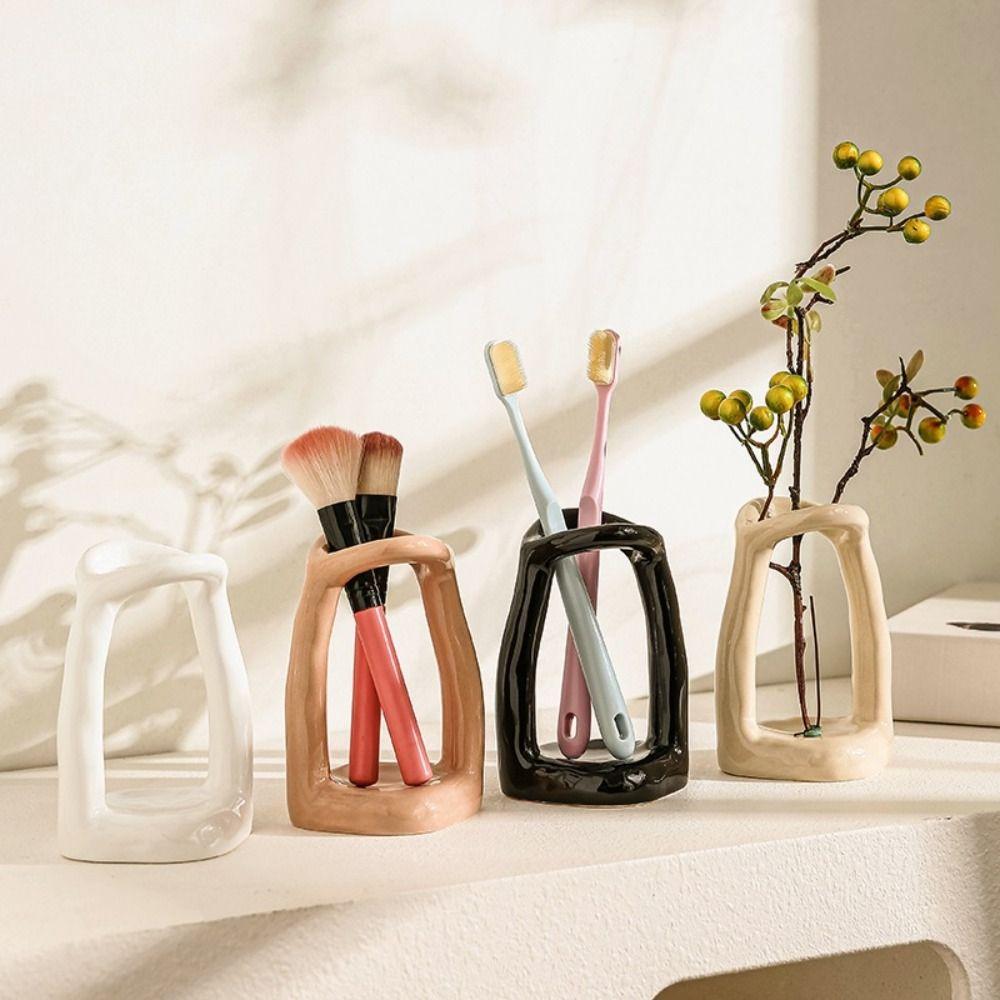 Nordic Style Ceramic Toothbrush Stand Vintage Hand-Made Storage Rack Minimalist Multi-functional Toothbrush Organizer