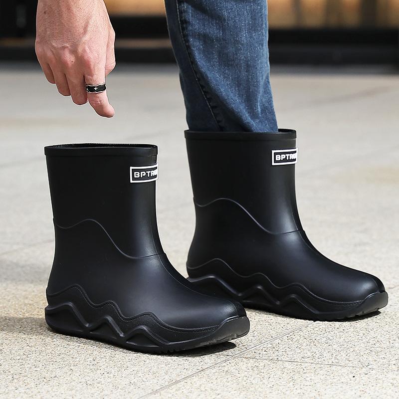 Rain shoes men's new non-slip waterproof rain boots men's cotton outer wear work car wash shoes fishing shoes medium and short rubber shoes