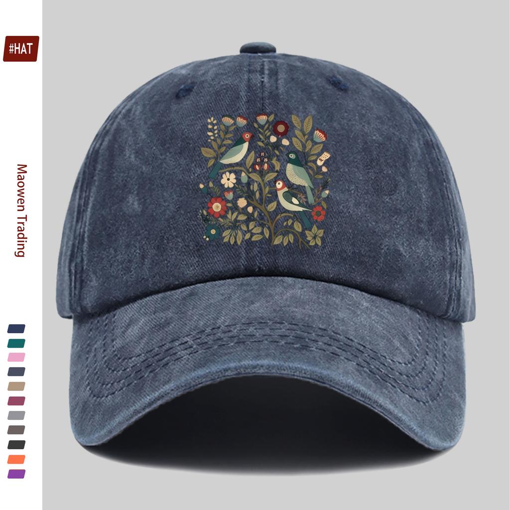 pc pcs Vintage Botanical Floral Bird Print Trucker Cap Adjustable Snapback Baseball Hat Suitable for Men Women Lightwei
