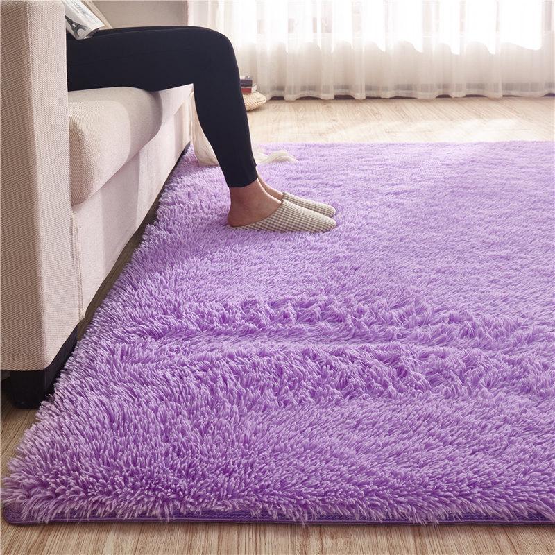 Silk Wool Plush Carpet - Solid Color, Long Pile for Living Room & Bedroom