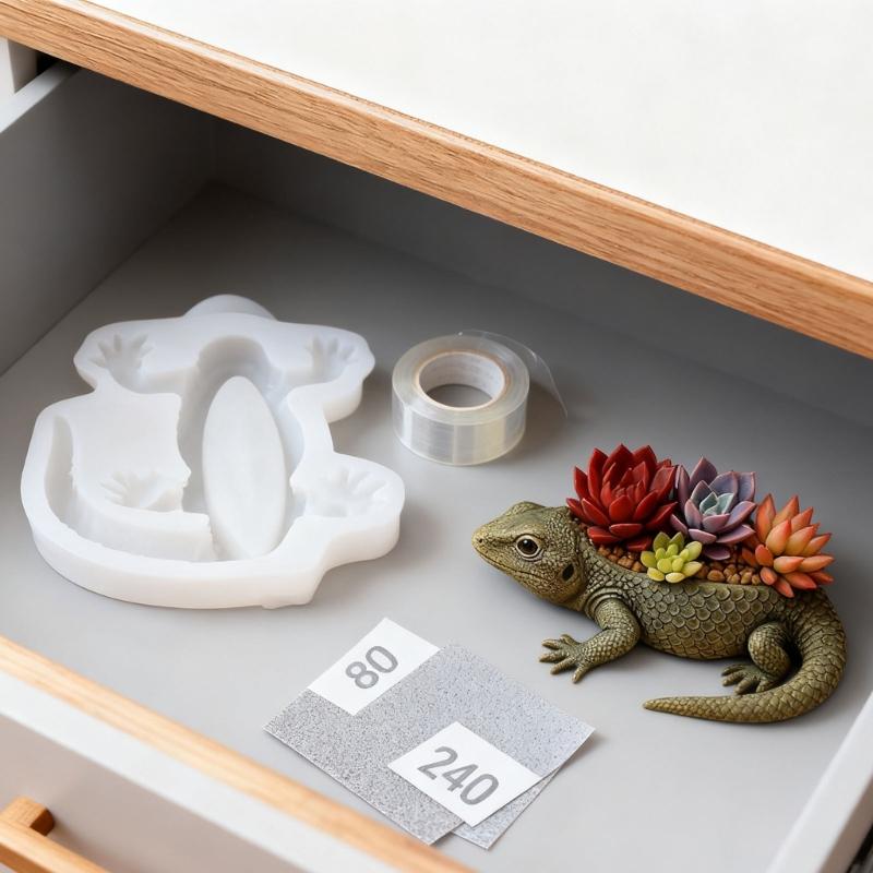 Flexible Silicone Lizard Flower Pot Mold for Crafting Home Office Decoration Unique Planter Making Mould