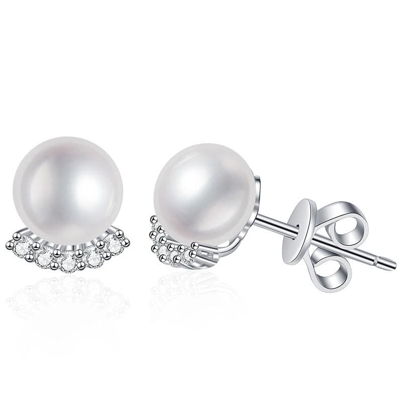 Sterling U-Shaped Stud Earrings With 0.15ct D Color Moissanite Freshwater Pearl Minimalist Elegant Jewelry