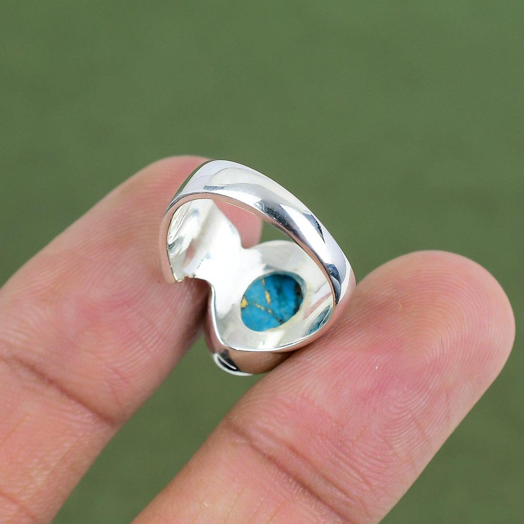 Copper Blue Turquoise Ring 925 Sterling Silver Ring Handmade Jewelry Amazing Ring Decent Gemstone Ring Gift For Women Available In Ring Size