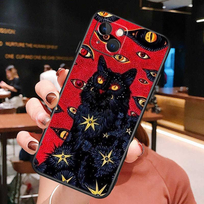 Death Tarot Cat Phone Case For iPhone 16 Pro Max 15 13 12 11 14 Pro Max Plus 12 13 Mini XR 16e Funda Cover