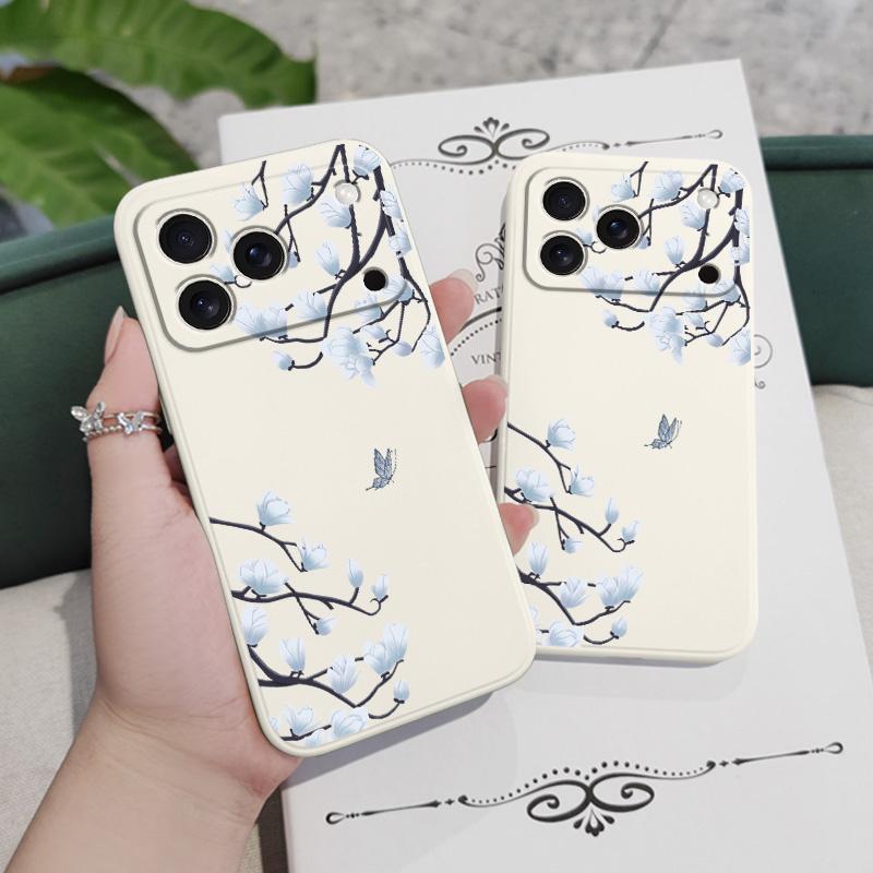 Blue Flower Intention Phone Case For iPhone 17 Air 16 16e 15 14 13 Pro Max Plus Mini Liquid Silicone Soft Cover
