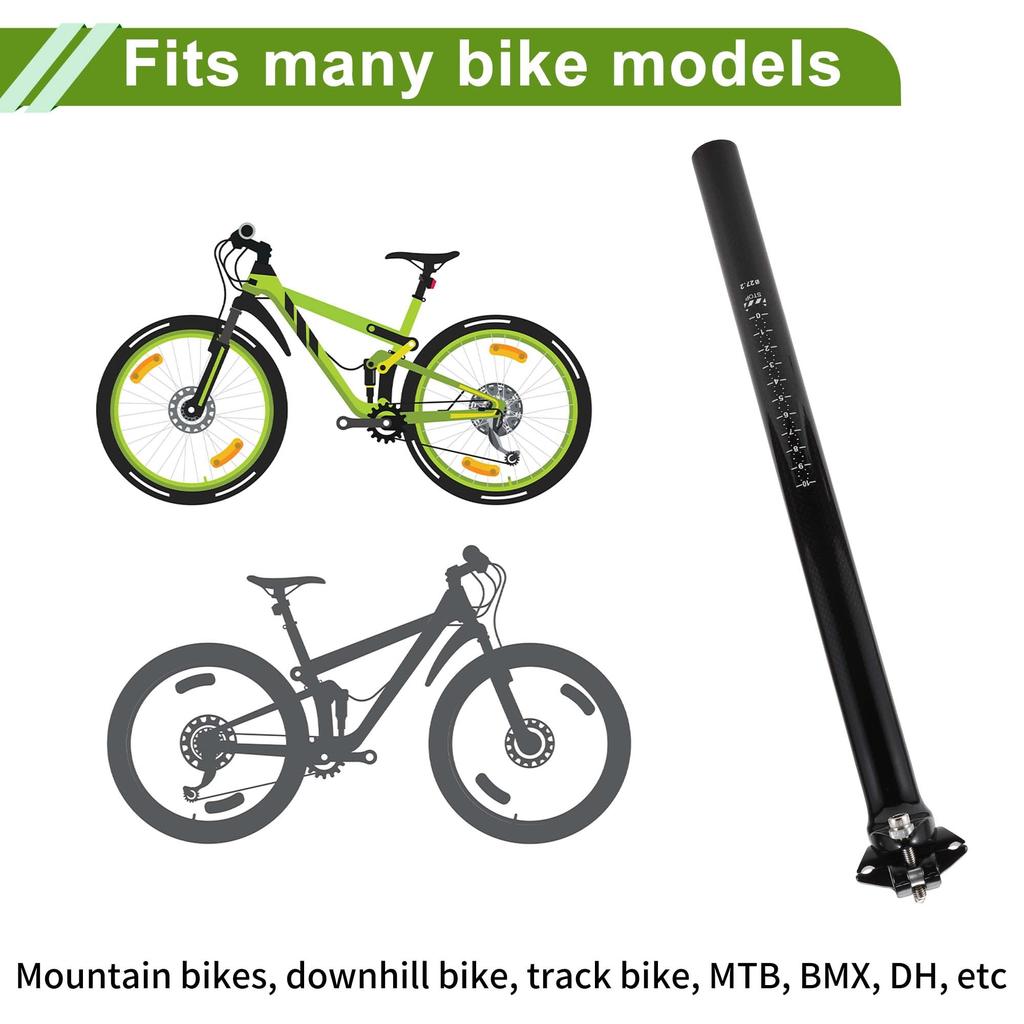 HOPESPANNER Universal 27.2x350mm Carbon Fiber Pattern Gloss Black Bicycle Seatpost Shock Absorbing Bike Saddle Post Seat Tube Carbon Fiber 1 Piece